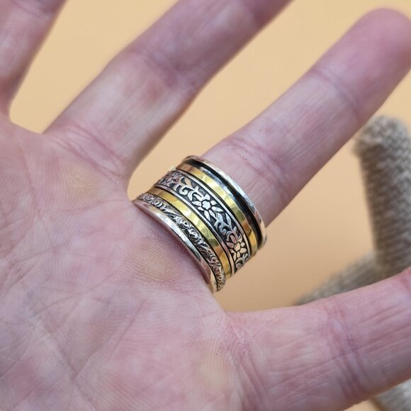 Size 8 Sterling Silver Silpada Brand Floral Spinner Anxiety Band Ring A4737 - Picture 4 of 8